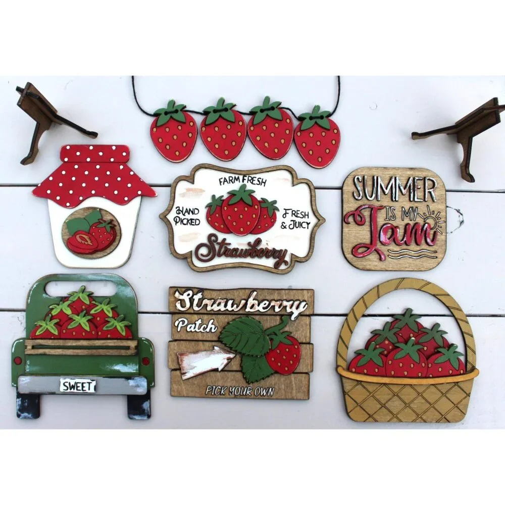 Handmade Tiered Tray Decor Summer Is My Jam 9 pieces Strawberries Vintage Truck - Picture 2 of 9